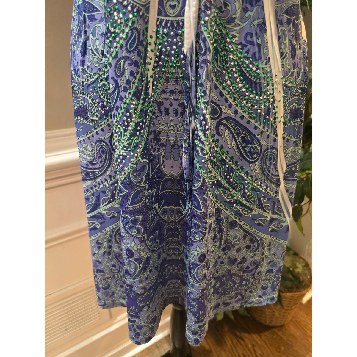 ING Dress Women's SZ XL Multicolor Paisley Rhinestone Empire Tie V-Neck