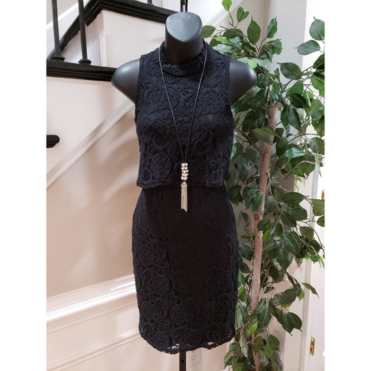 Bar III Womens Black Floral Cotton Mock Neck Sleeveless Knee Length Dress Size S