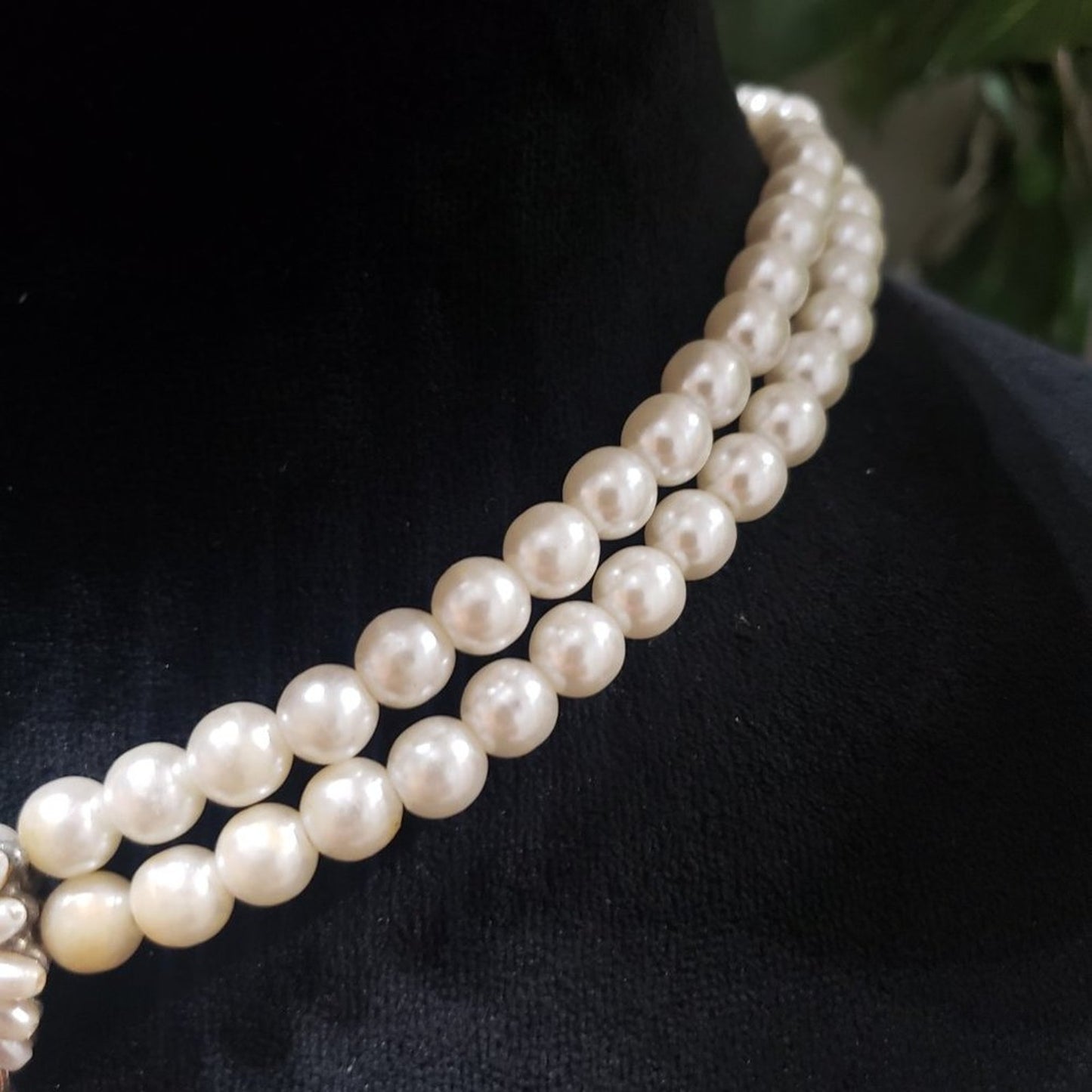 Beautiful Double Strand Faux Pearl Beaded Necklace with Diamantes in the Pendant