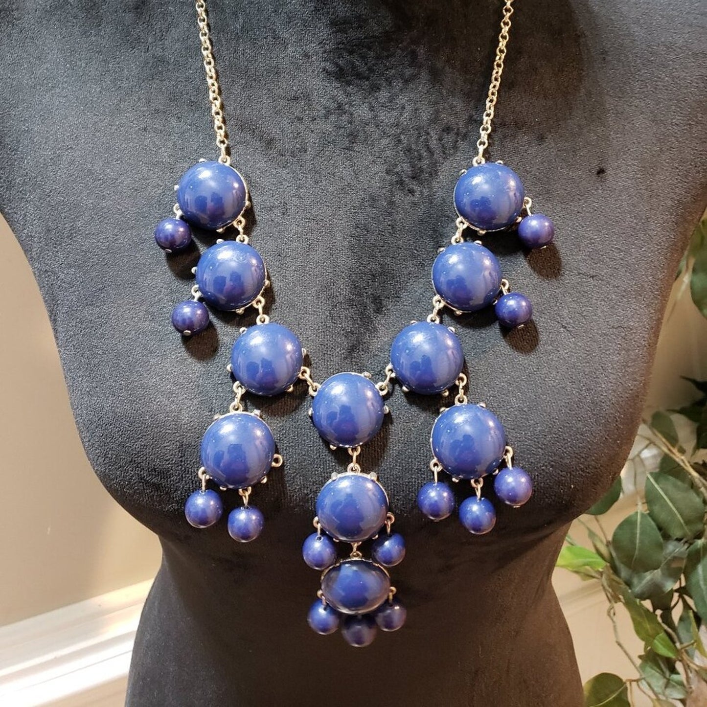 Womens Blue Bubble Crystal Statement Necklace Jewelry with Lobster Clasp