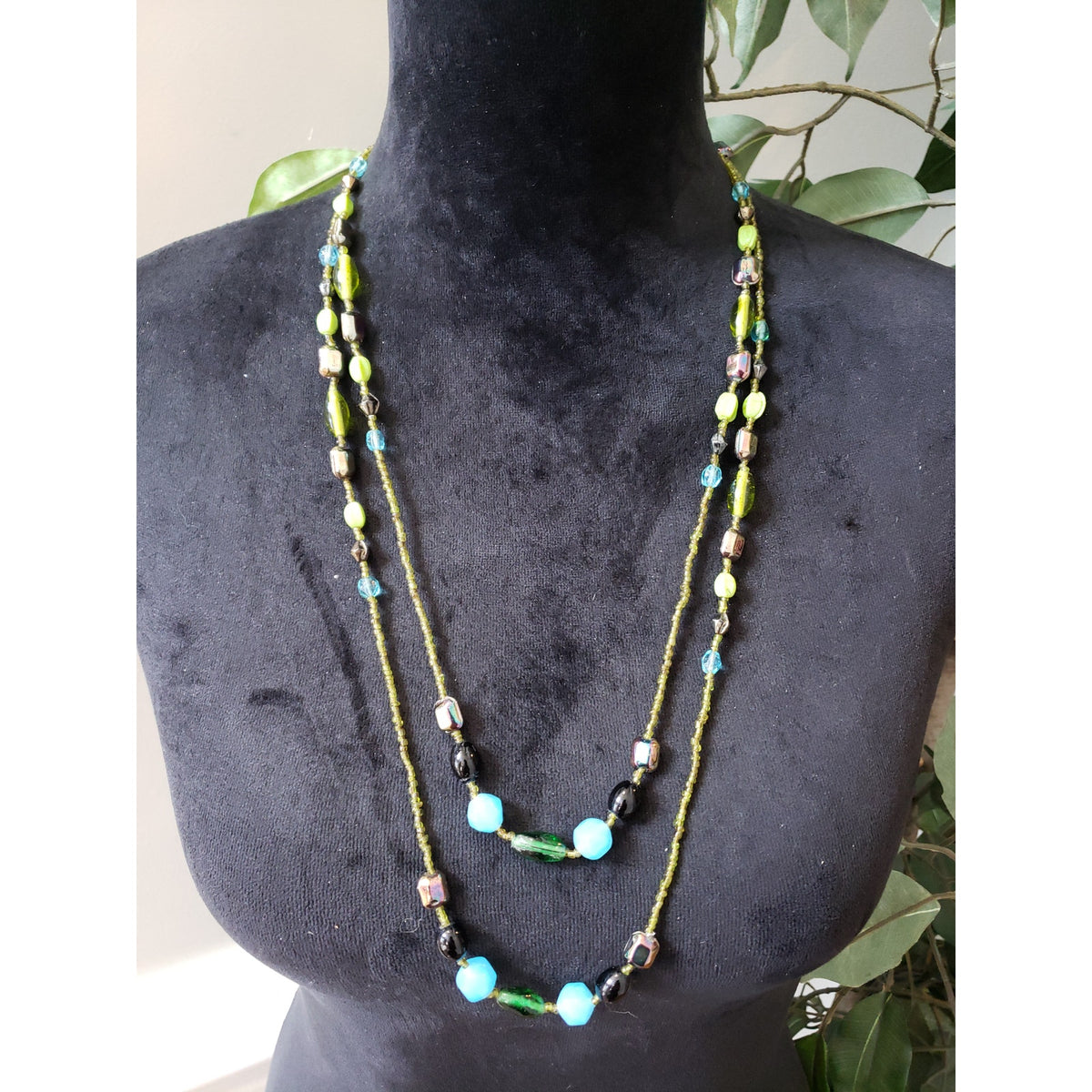 Womens Fashion Wear 2 Strand Colorful Glass Beaded Long Necklace Costume Jewelry