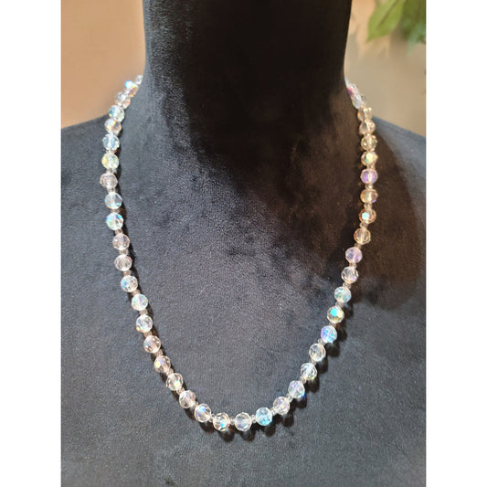 Women's Clear Glass Beaded Fashion Necklace With Lobster Clasp Lock Jewelry