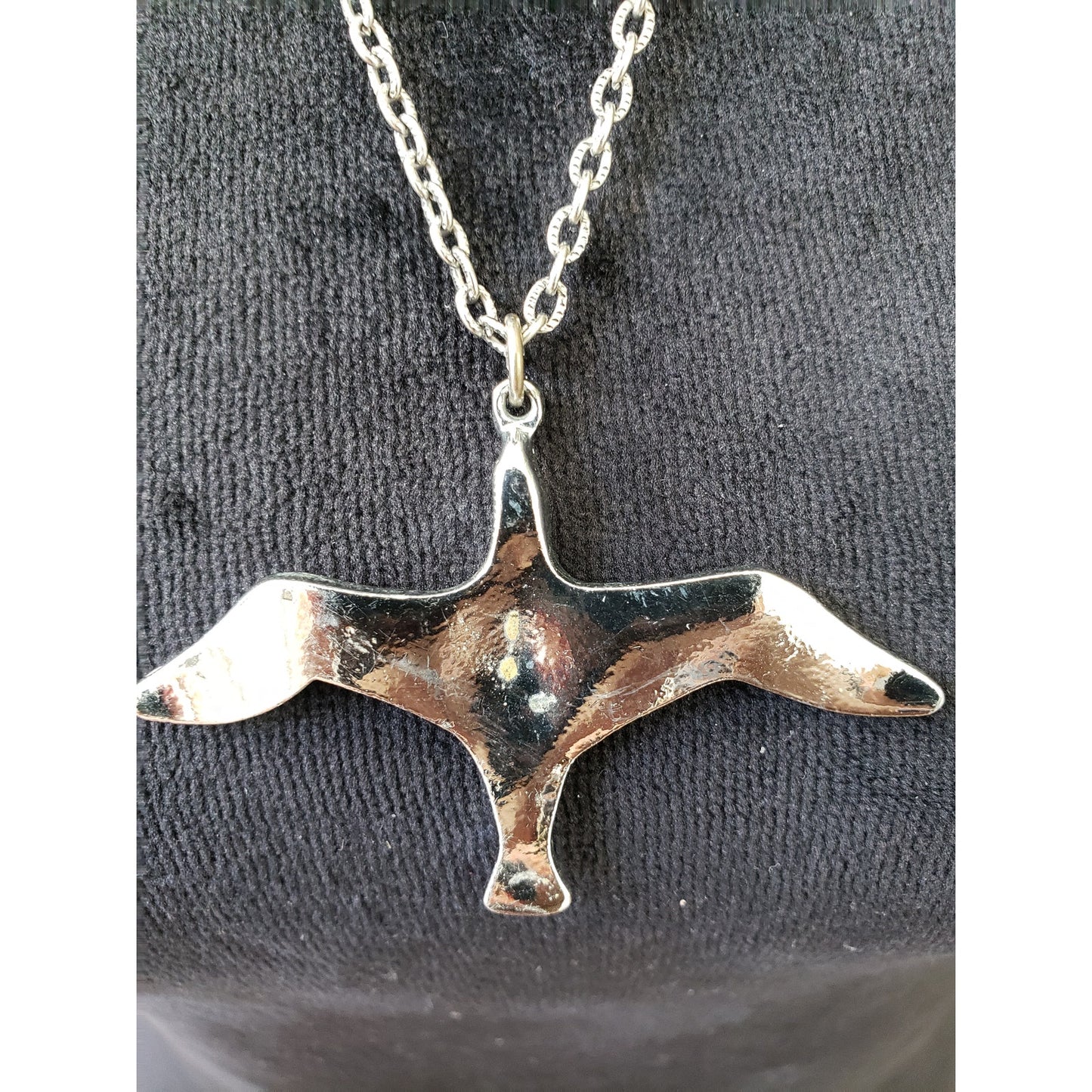 Women Fashion Silver Tone Abstract Large Bird in Flight Pendant Necklace Jewelry