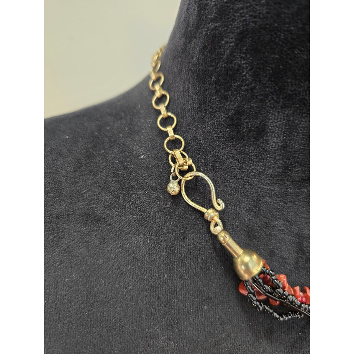Orange Black Multi Strand Beaded Pendant Statement Necklace