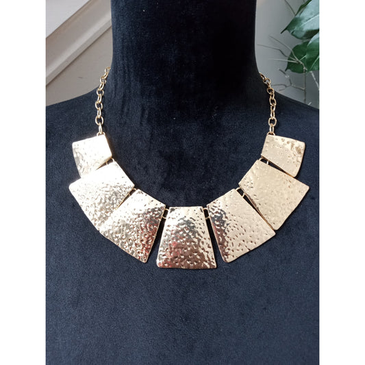 Hammered Gold Tone Geometric Statement Bib Necklace Modern Chunky Collar Chic