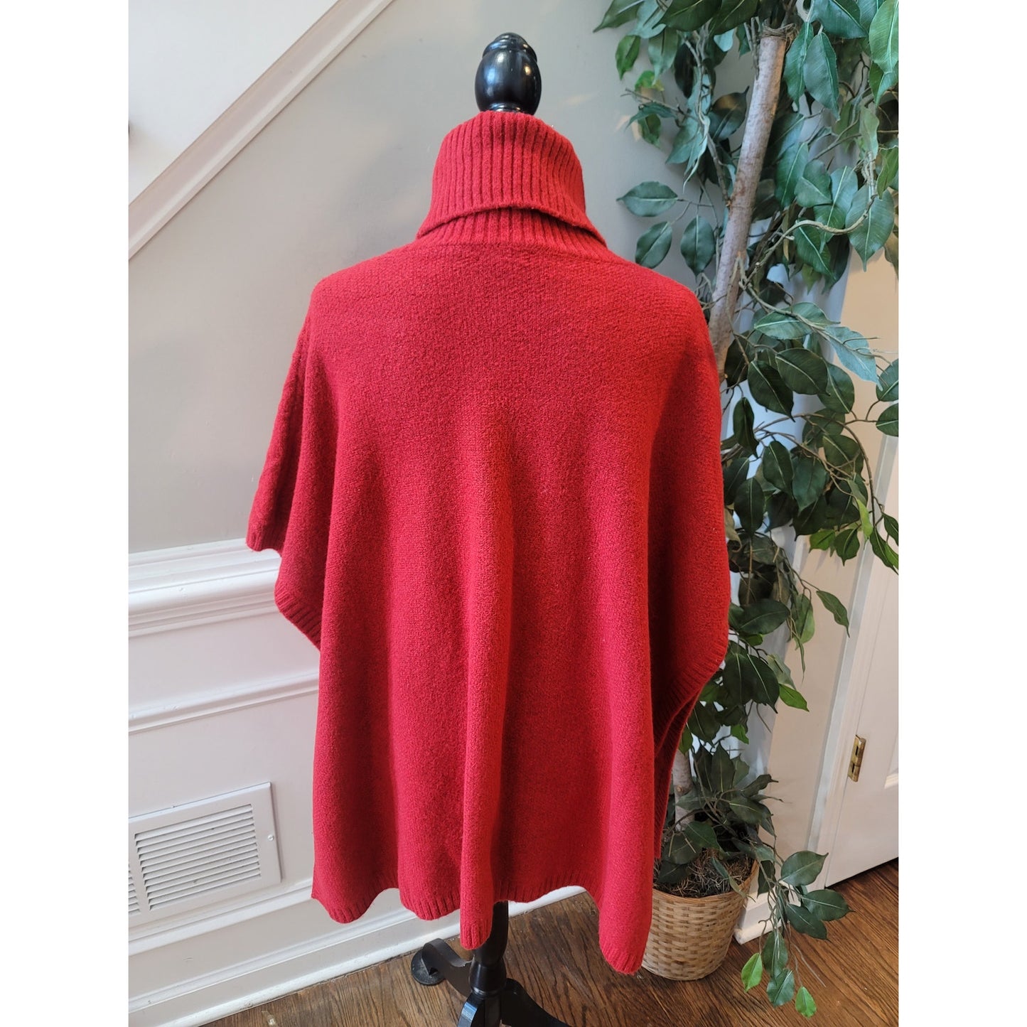 LOFT Sweater Poncho Women M/L Red Turtleneck Knit Pullover Warm Winter Top