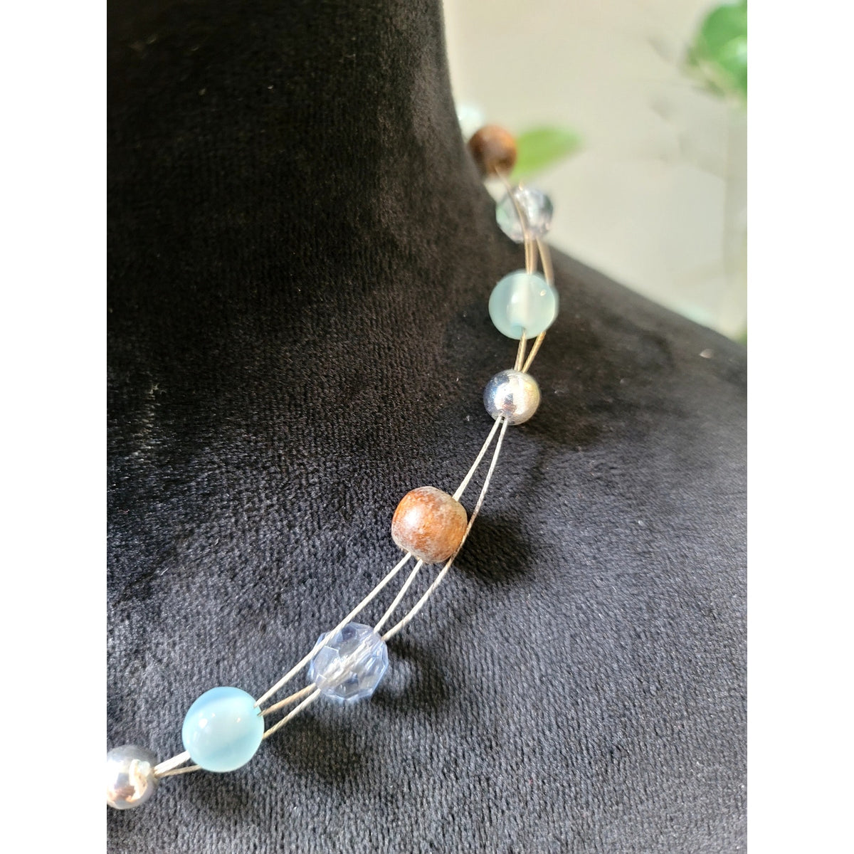 Pastel Multicolor Beaded Wire Necklace Delicate Boho Statement