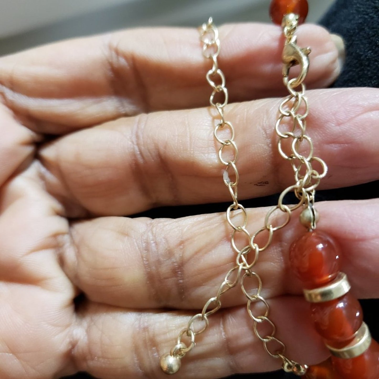Women Fashion Red Bead Chunky Gold Curb Chain Collar Necklace with Lobster Clasp