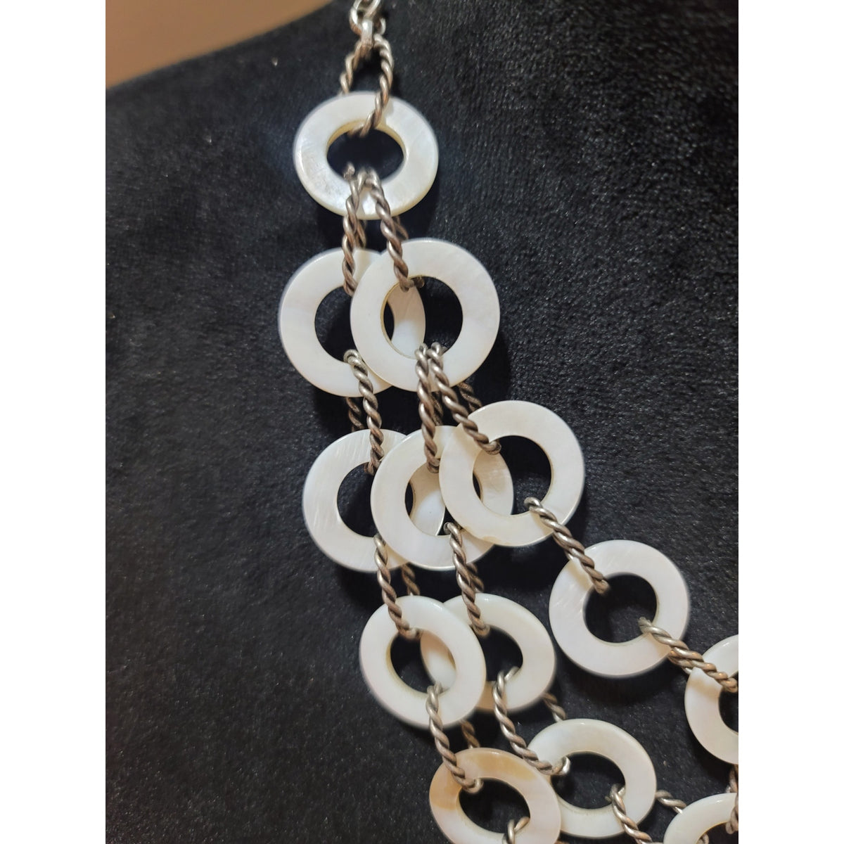 Women's Multi Layer White Shell Ring Statement Necklace With Lobster Clasp