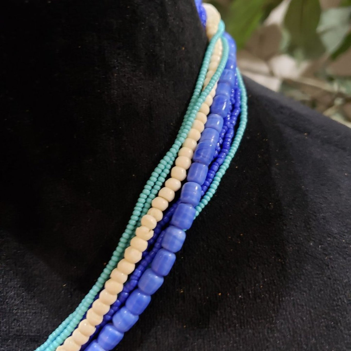 Womens Fashion Seed Bead Lapislazuli Multi Strand Collar Necklace Lobster Clasp