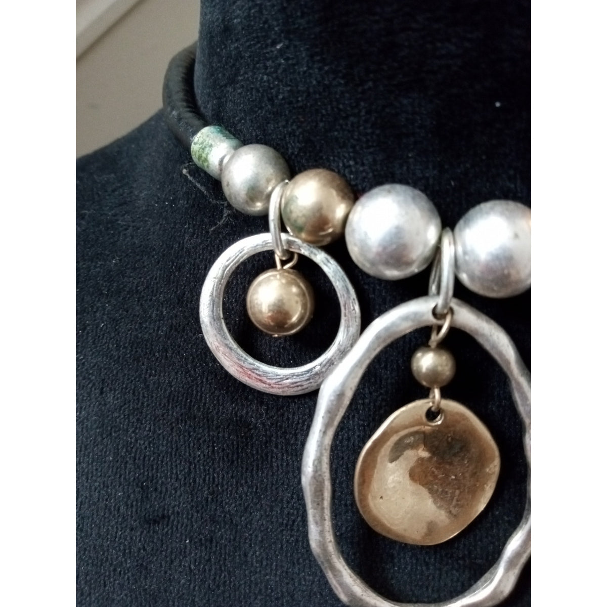 Silver Gold Tone Tribal Statement Necklace Hammered Disc Bib Collar Boho Chic