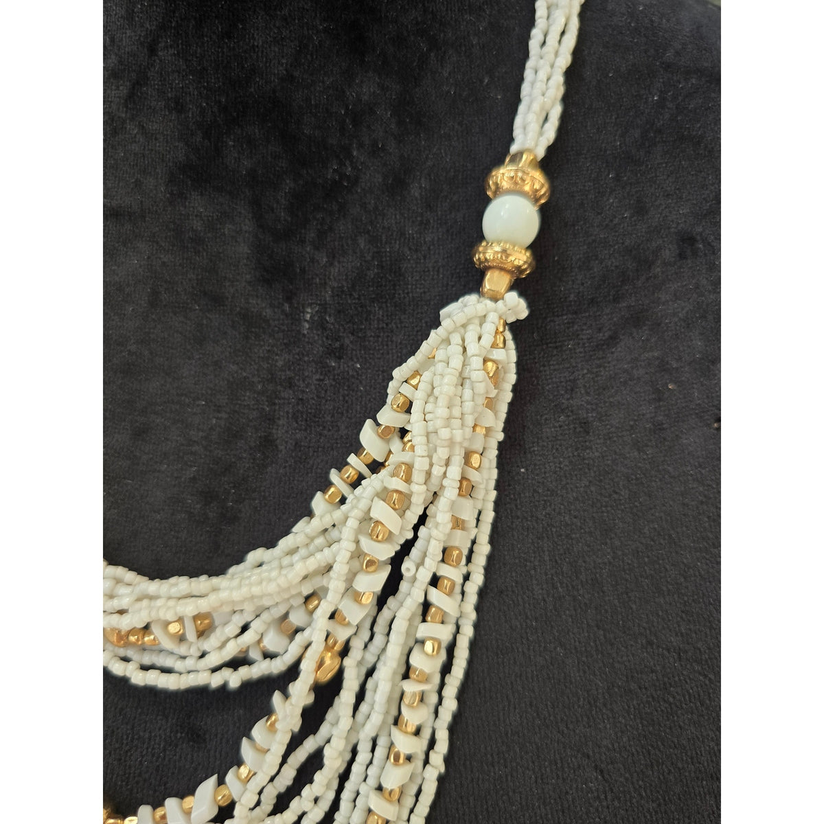 White Multi Strand Seed Bead Layered Statement Necklace Boho Jewelry