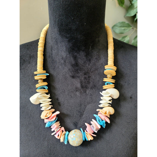 Women's Shell Bead Necklace Barrel Clasp Colorful Statement Beach Boho