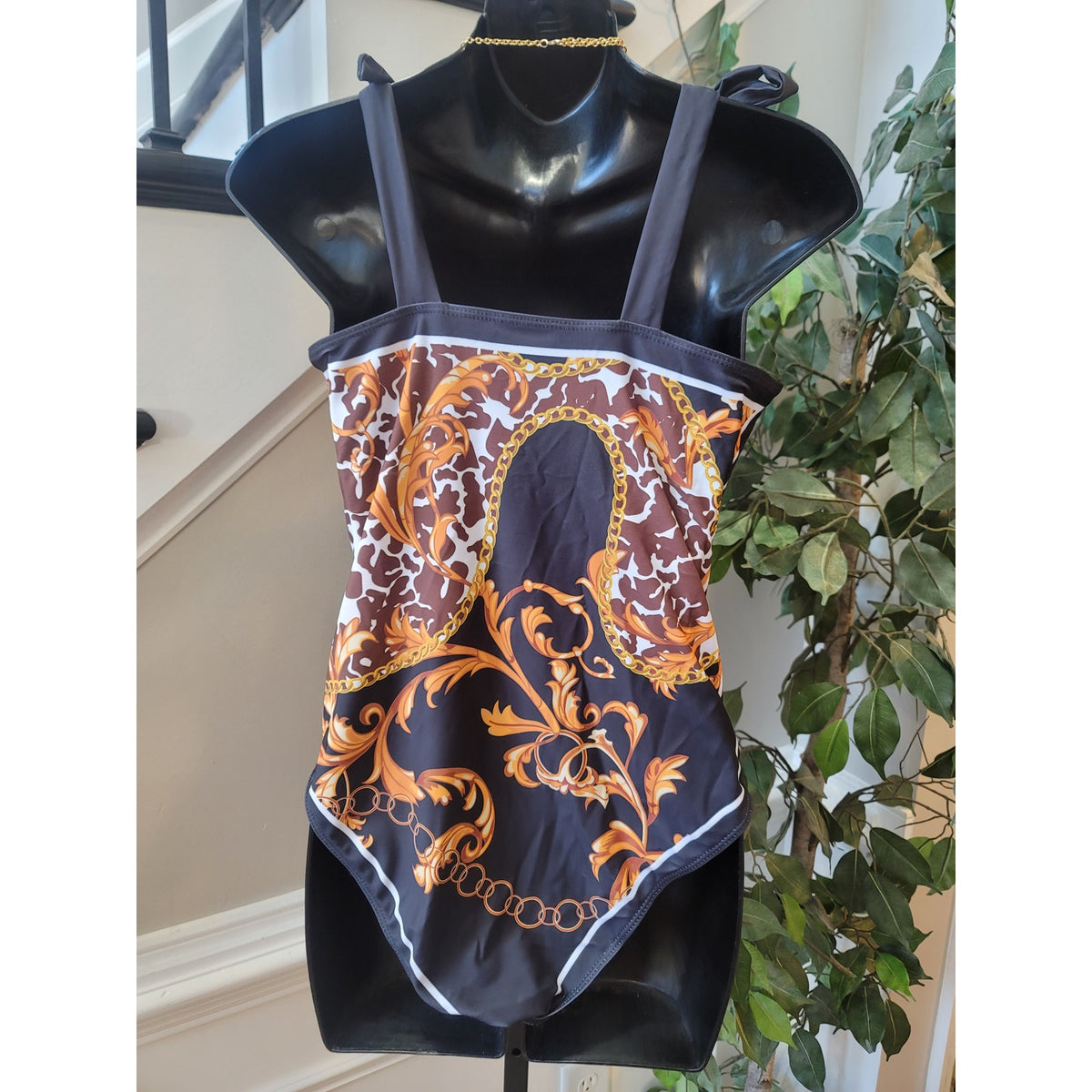 Swimsuit Set Women's Large Multicolor Paisley Mesh Coverup Skirt Padded Bra