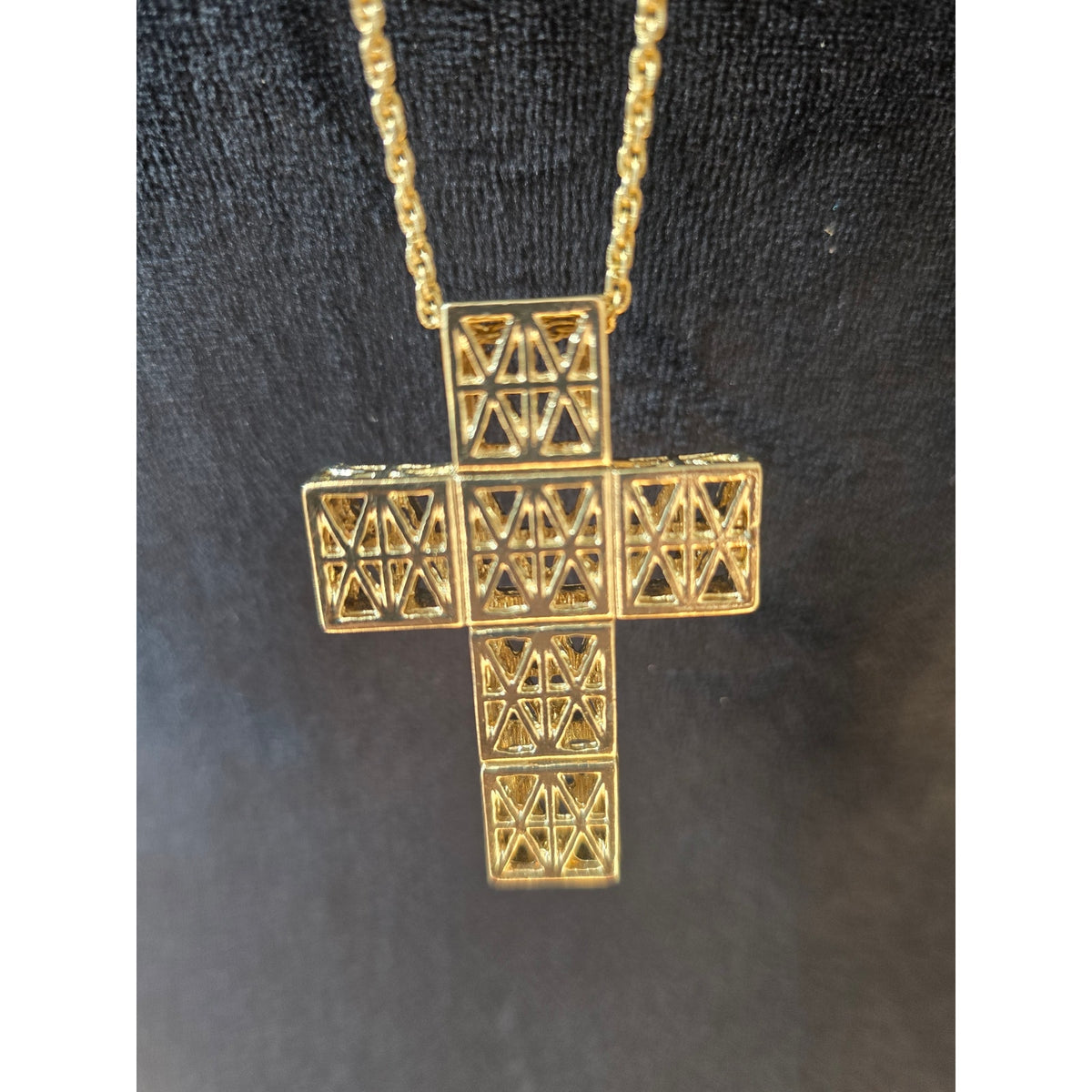 Gold Tone Rhinestone Cross Pendant Long Necklace Religious Statement Jewelry