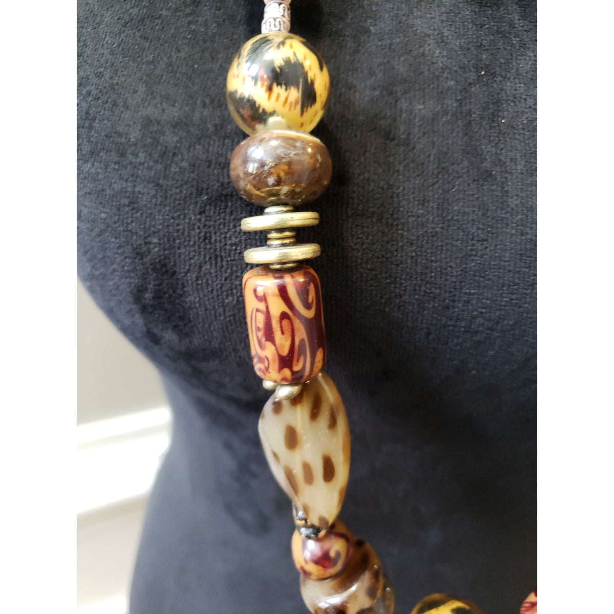Women's Chunky Boho Beaded Necklace Lobster Clasp Earth Tone Tribal Statement