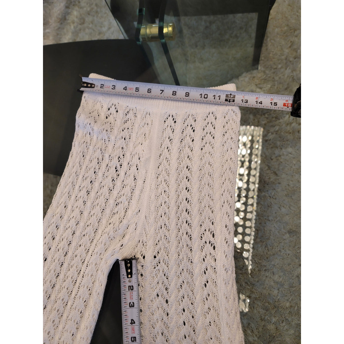 Crochet 2 Piece Set Womens Small White Open Back Halter Bikini Top Cover Up Pant