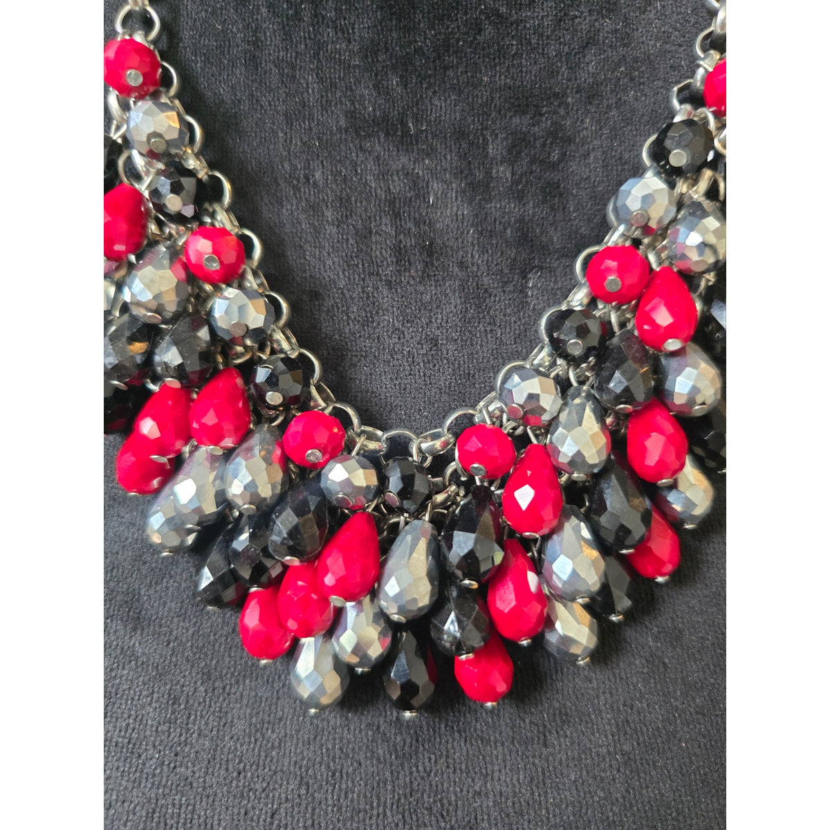 Red Black Gray Crystal Statement Necklace