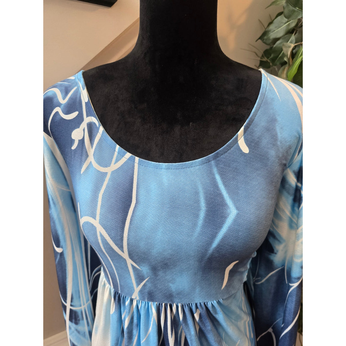 R&B Collection Shirt Dress Women's Size 2X Blue Floral Pattern Long Sleeves