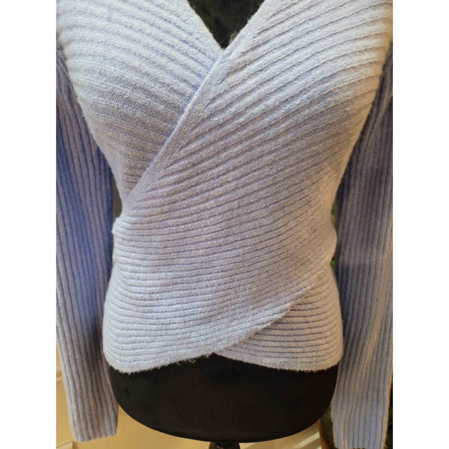 Pink Rose Sweater Women's Large Purple Cutout Mock Neck Long Sleeve Ribbed Knit