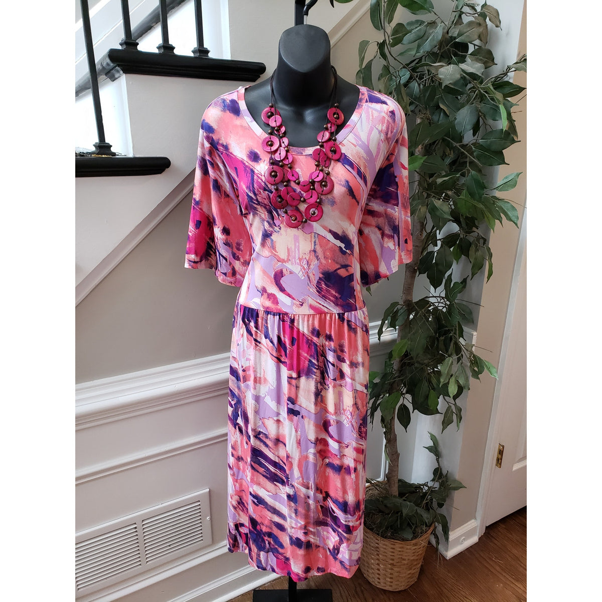 LOGO by Lori Goldstein Dress Women 2X Multicolor Midi Stretch Soft Knit Casual