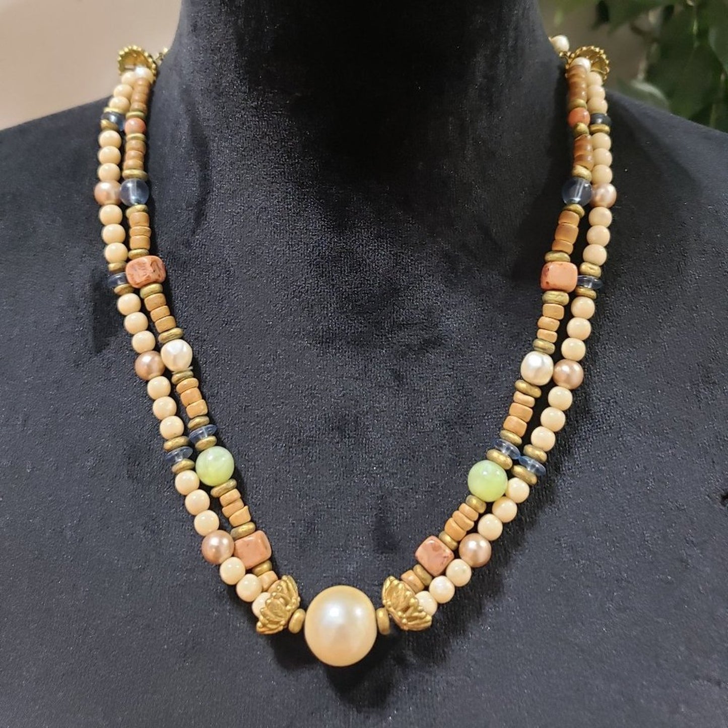 Women Fashion Double Strand Faux Pearl Multicolor Beads Necklace with Lobster