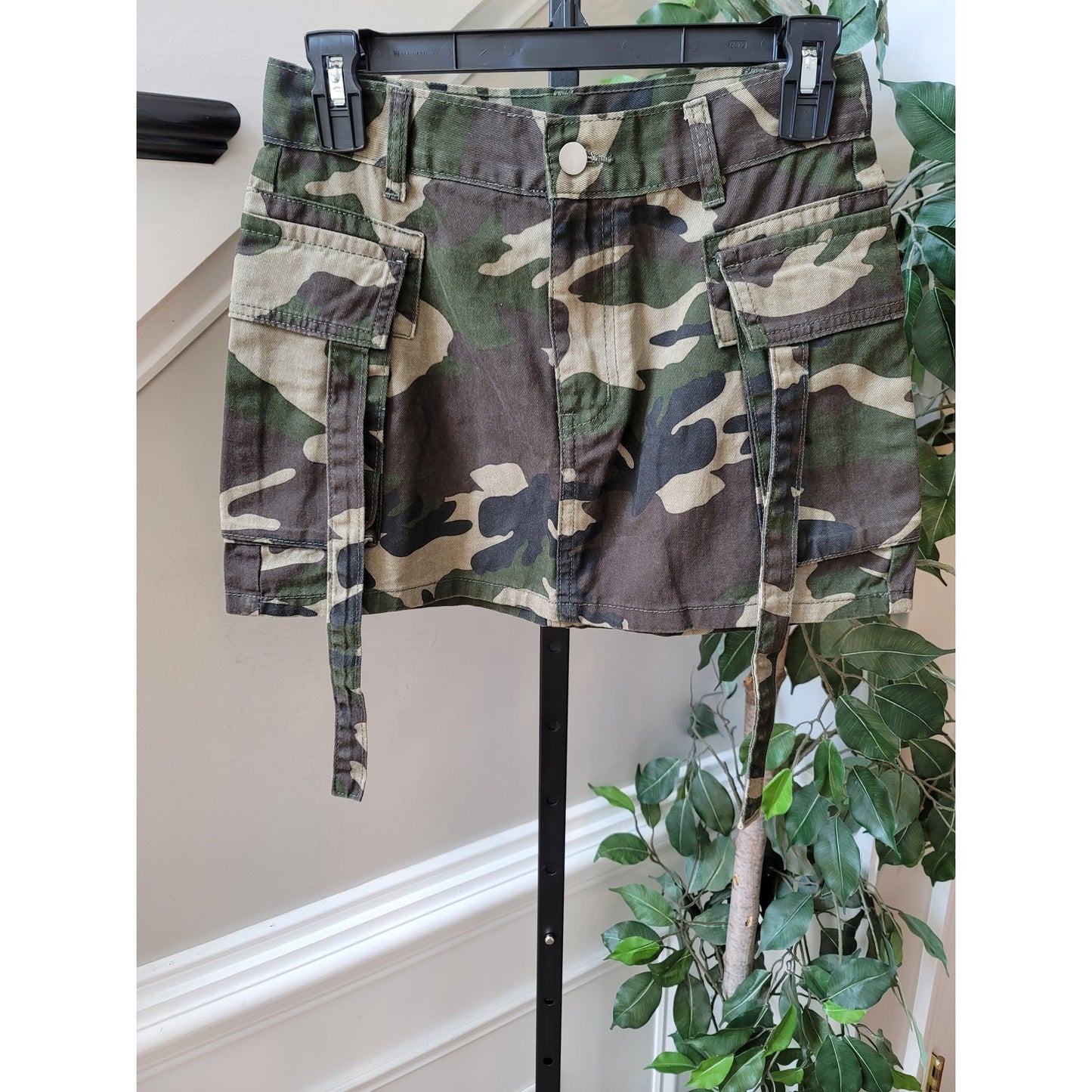 Cargo Skirt Women's Size Small Green Military Style Pockets Cotton Zipper