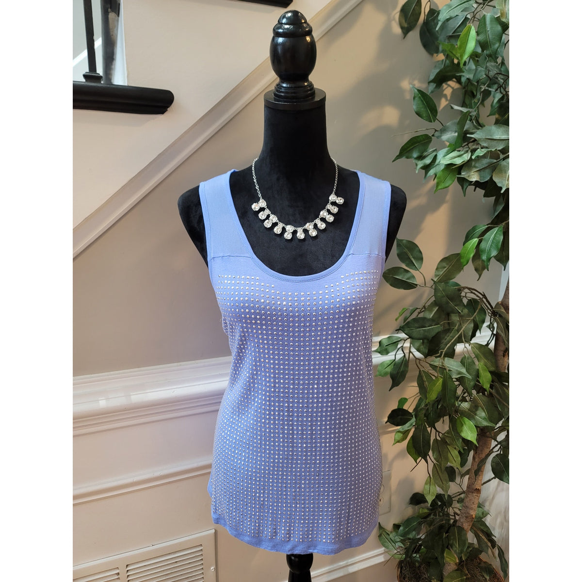 International Concepts Tank Top Women's Large Blue Sheer Scoop Neck Sleeveless