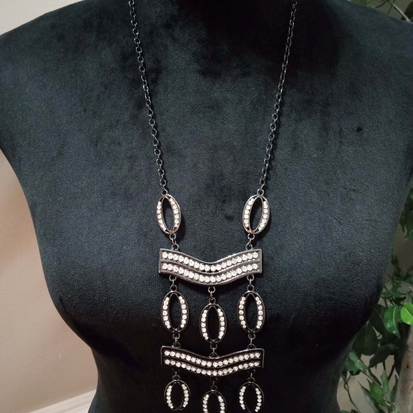 Chicos Womens Boho Style Faceted Clear Rhinestone Beaded Statement Bib Necklace