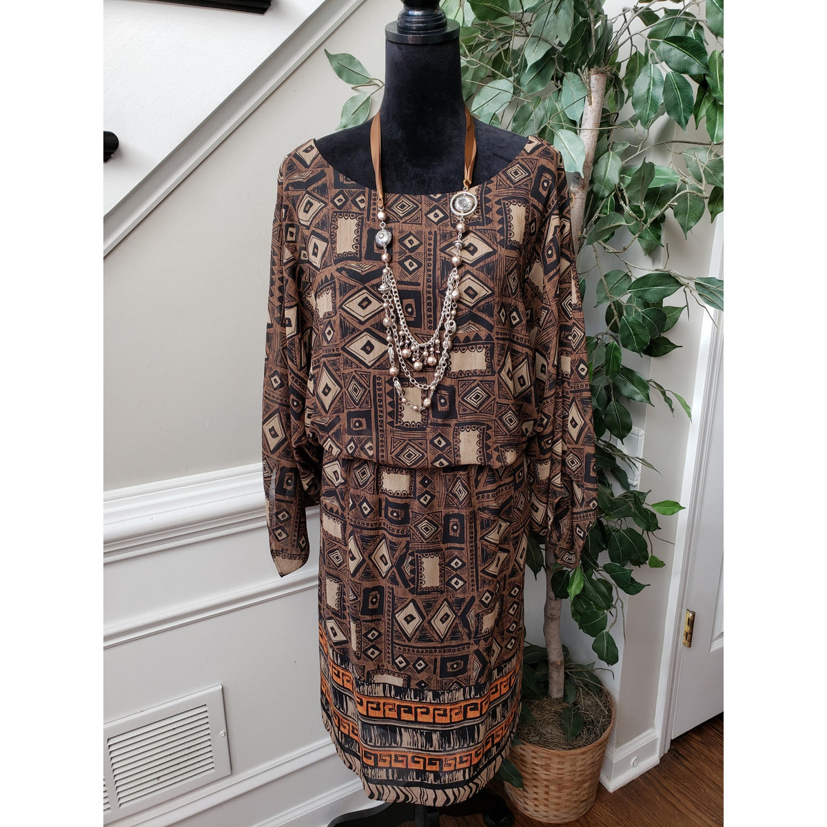 Signature By Robbie Bee Fit & Flare Dress Women's 24W Brown Lined Elastic Waist