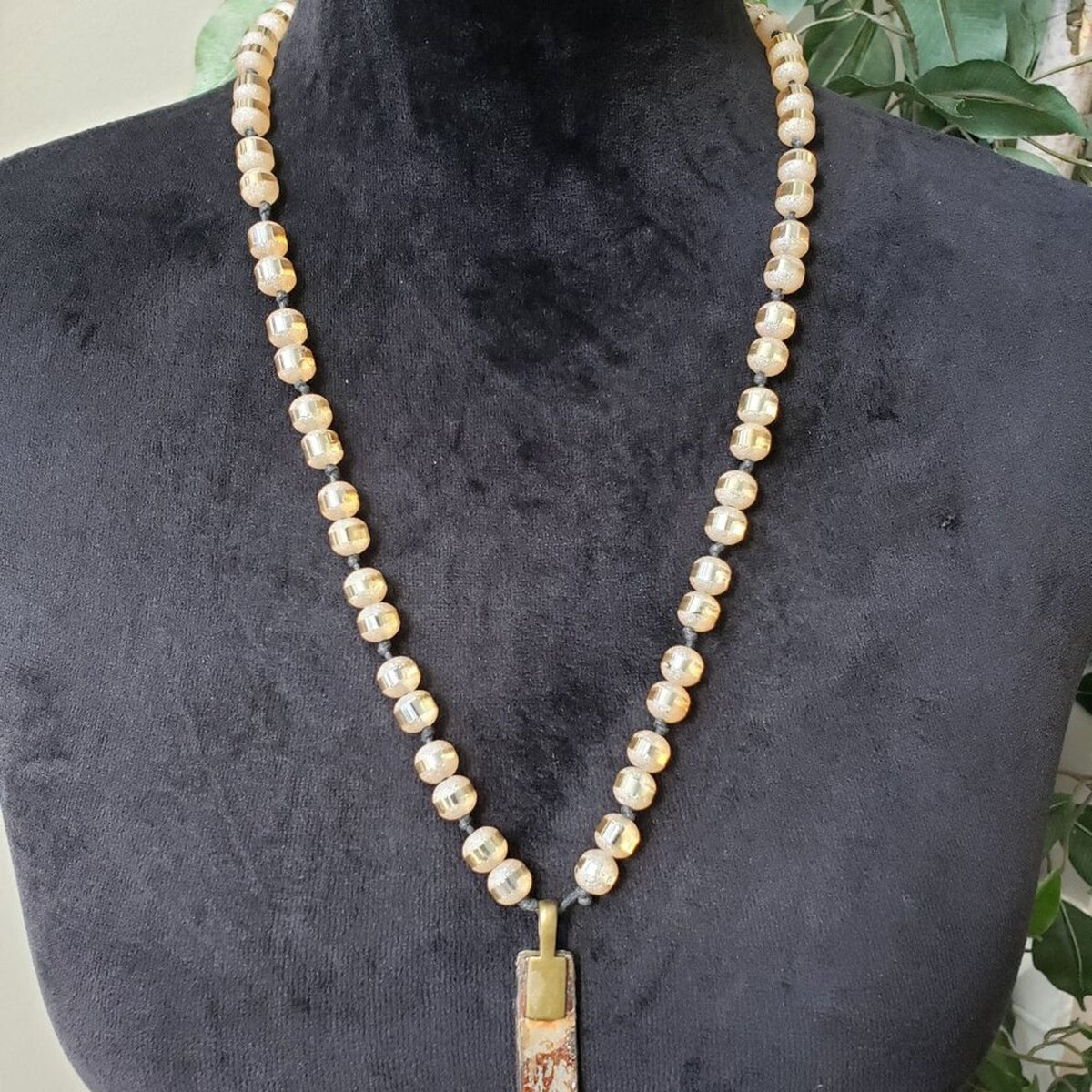 Custom Yellow Crystal Beads Jasper Rectangle Tower Necklace with Lobster Clasp
