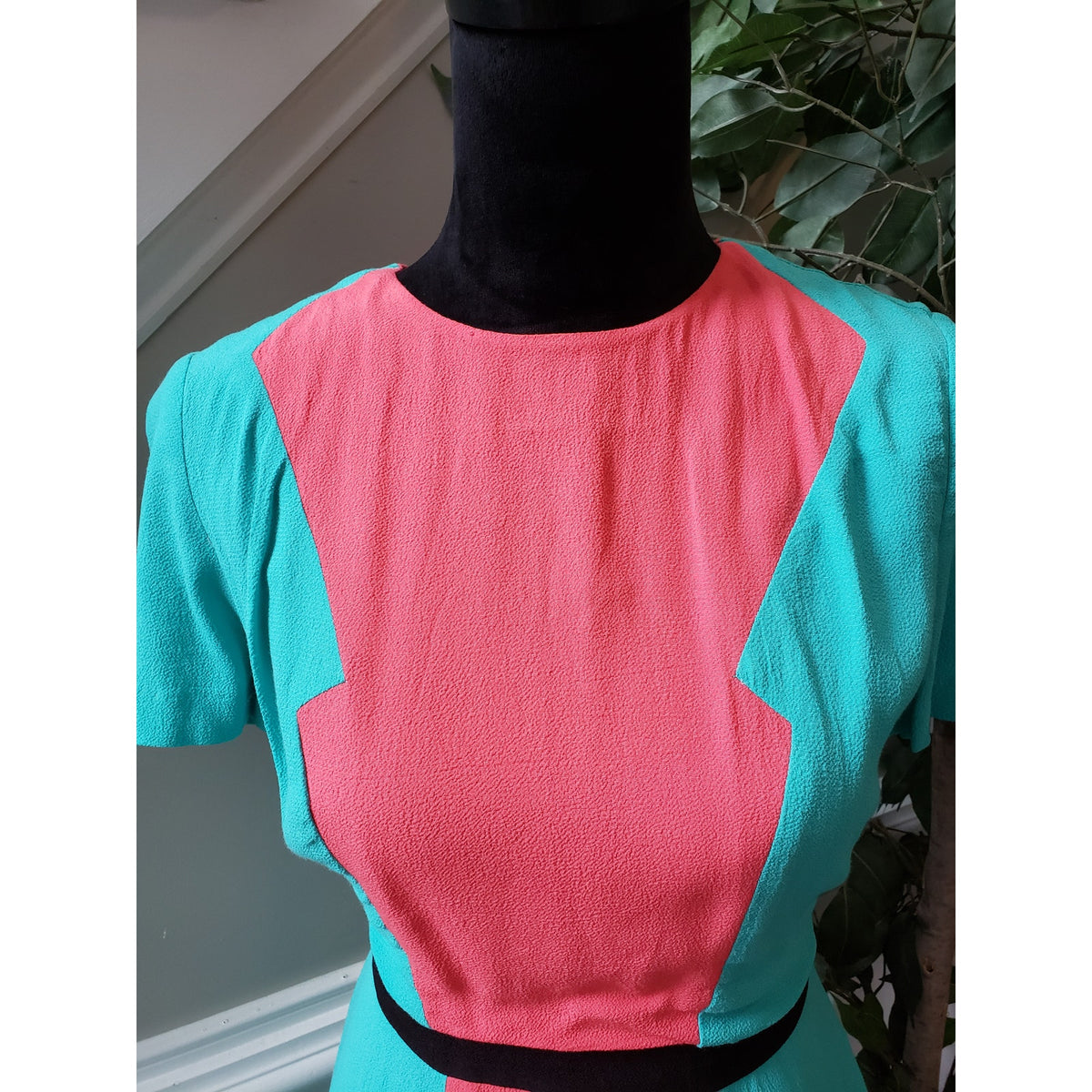 Womens Dress Womens Small Blue Pink Colorblock Lined Empire Waist Back Zip