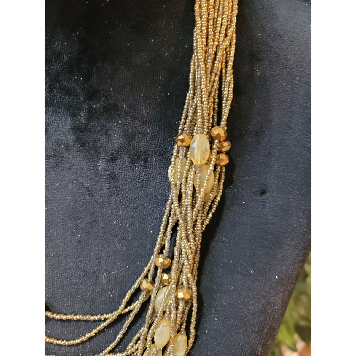 Vintage Gold Multi Strand Beaded Statement Necklace Boho Layered Retro Women's