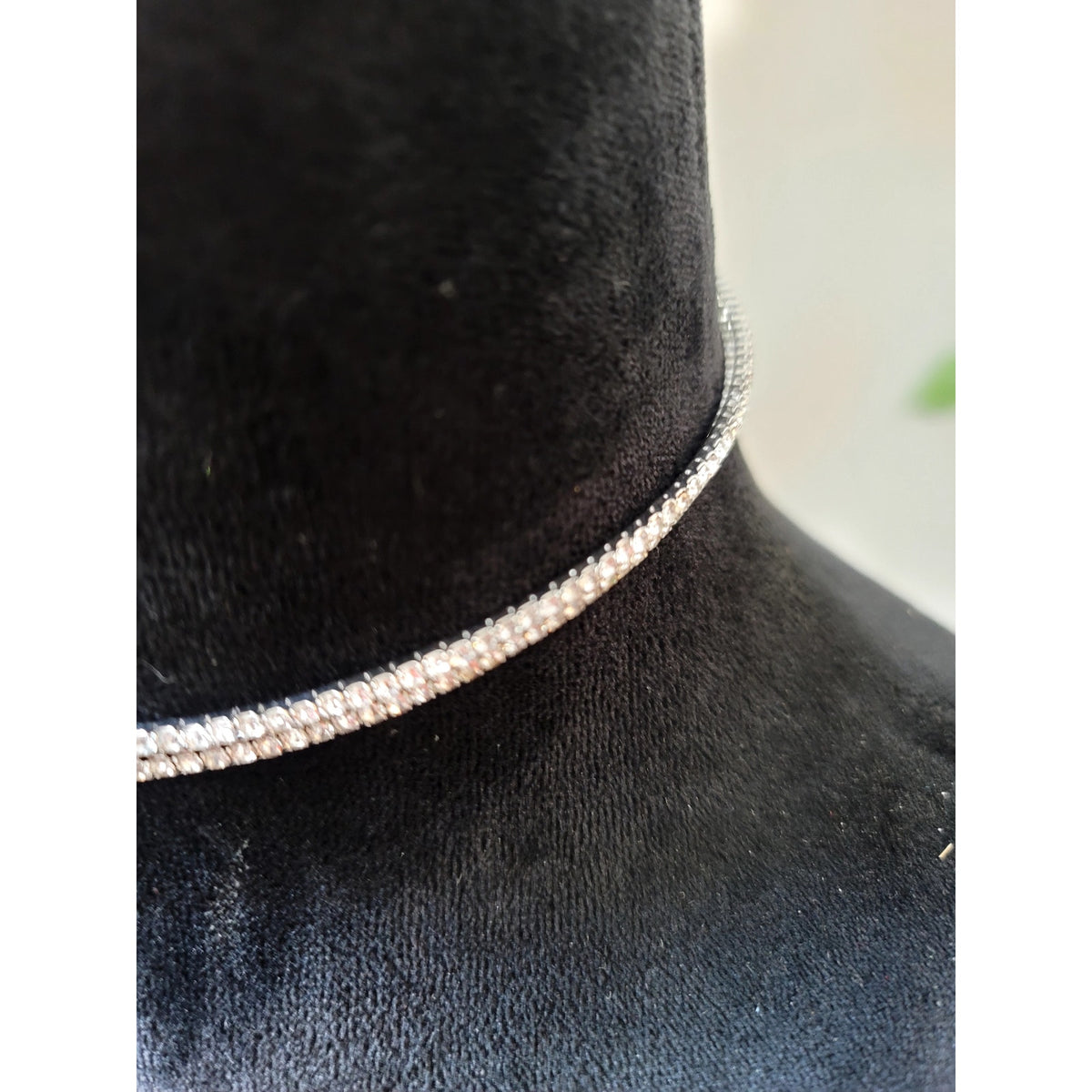 Silver Tone Double Row Rhinestone Choker Necklace Dainty Minimalist Collar