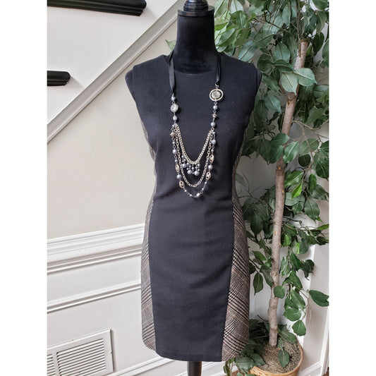 Women's Shift Dress XL Black Wool Stretch Casual Sleeveless Round Neck Back Zip