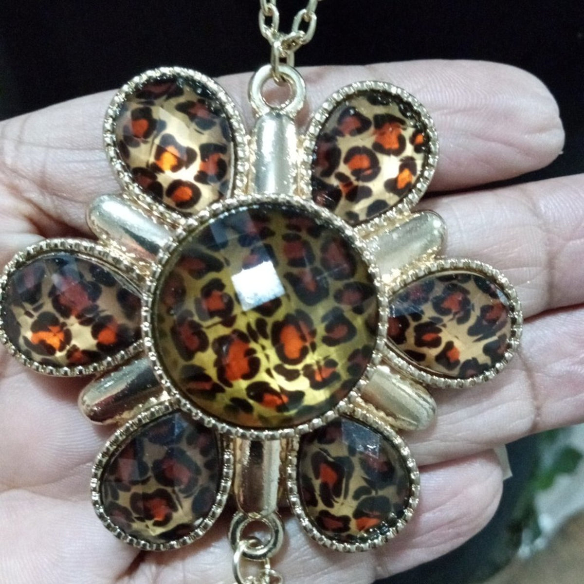Womens Fashion Chunky Leopard Print Art Floral Tassel Pendant Long Necklace