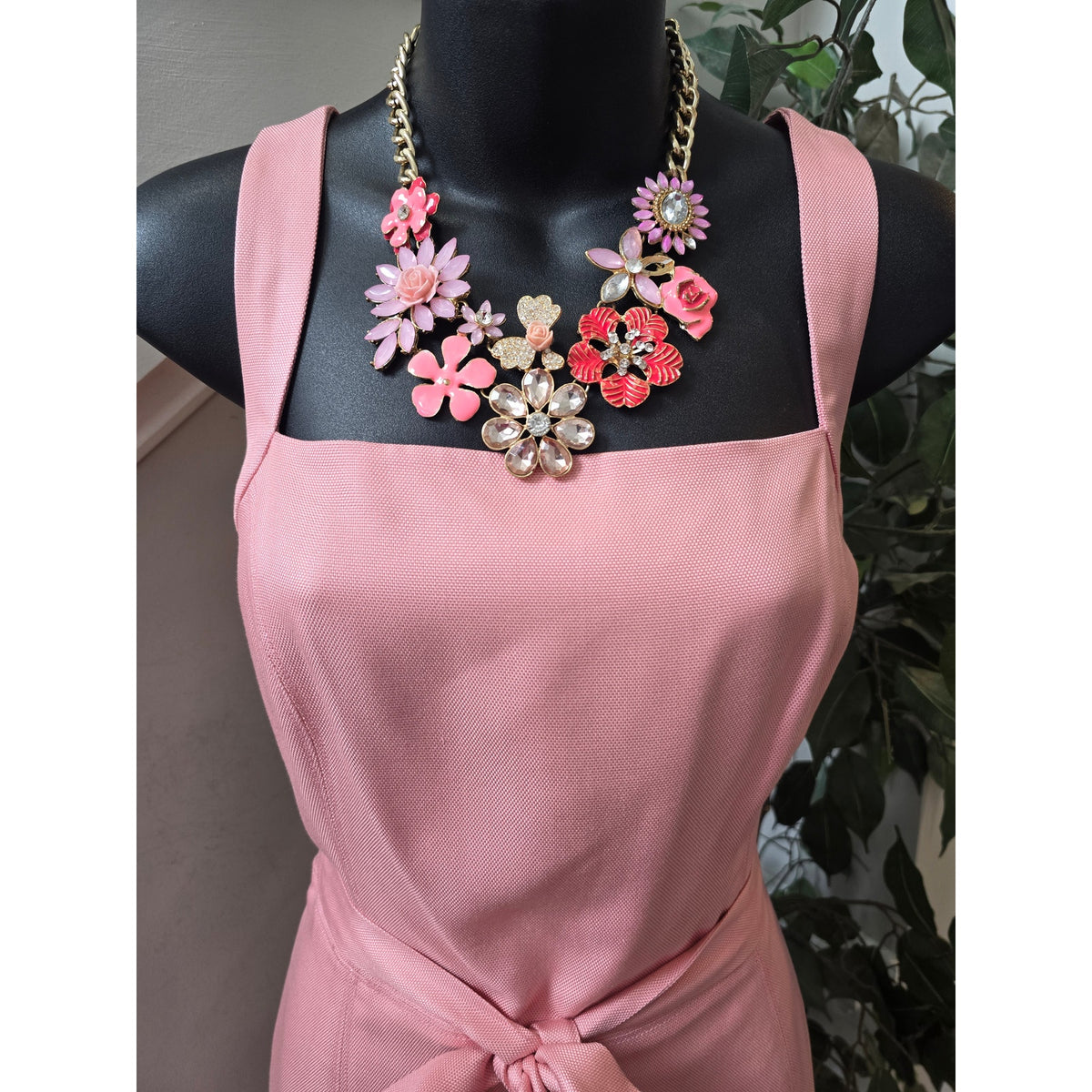 Ann Taylor Sheath Dress Women's Size 8 Pink Tie Waist Square Neck Back Zipper