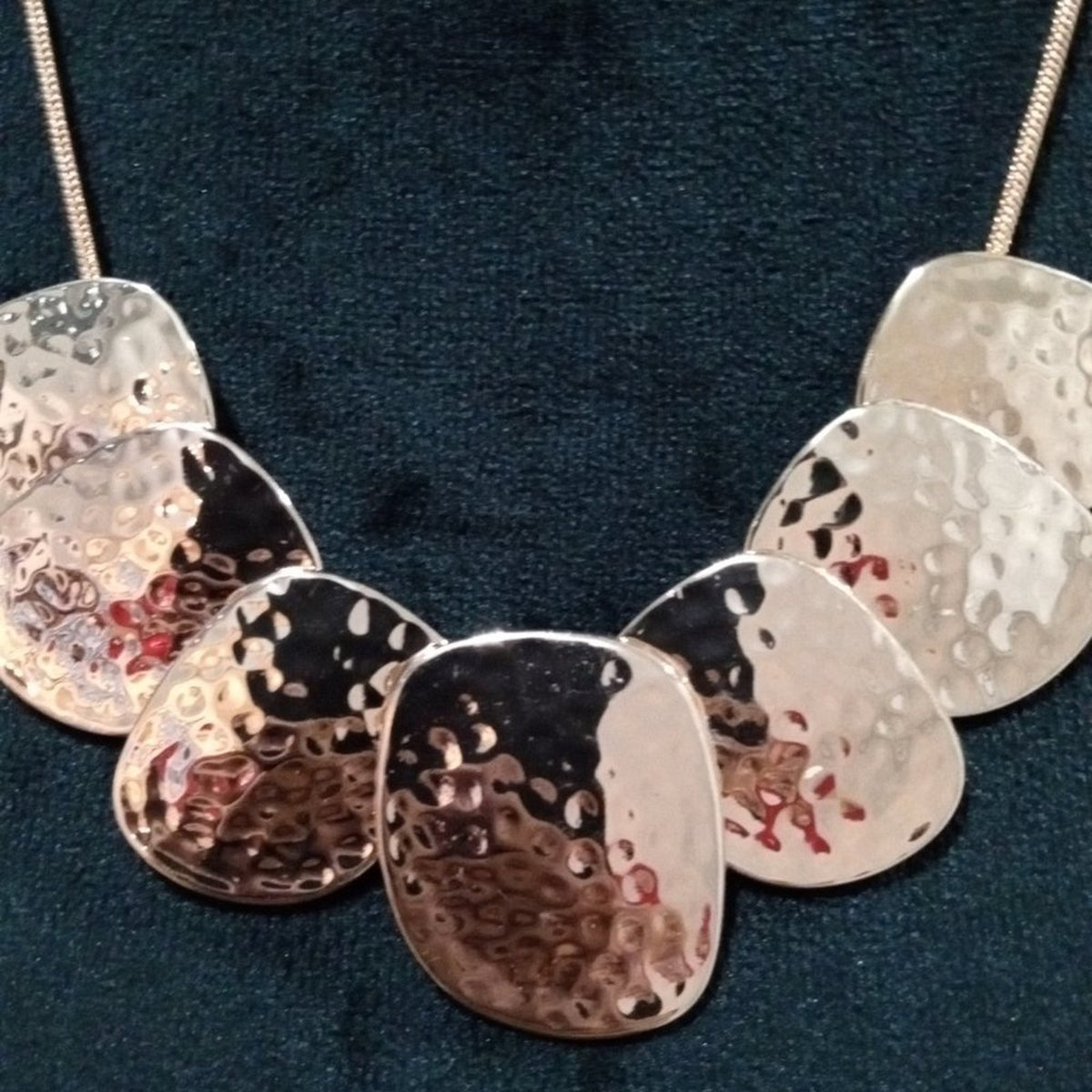 Womens Fashion Gold Tone Hammered Statement Necklace with Lobster Clasp
