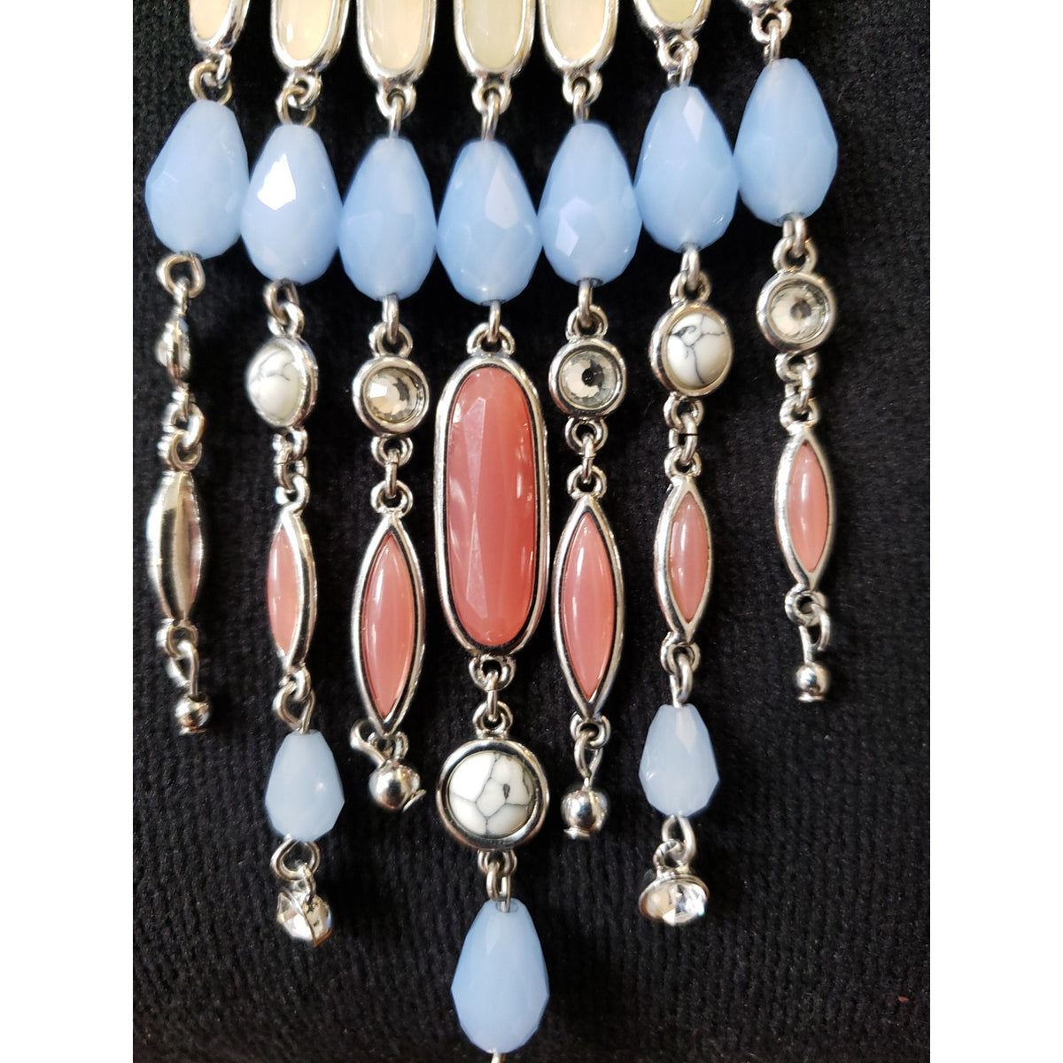 Ann Taylor Womens Multicolor Enameled Crystal Beads Drop Tassel Necklace Jewelry