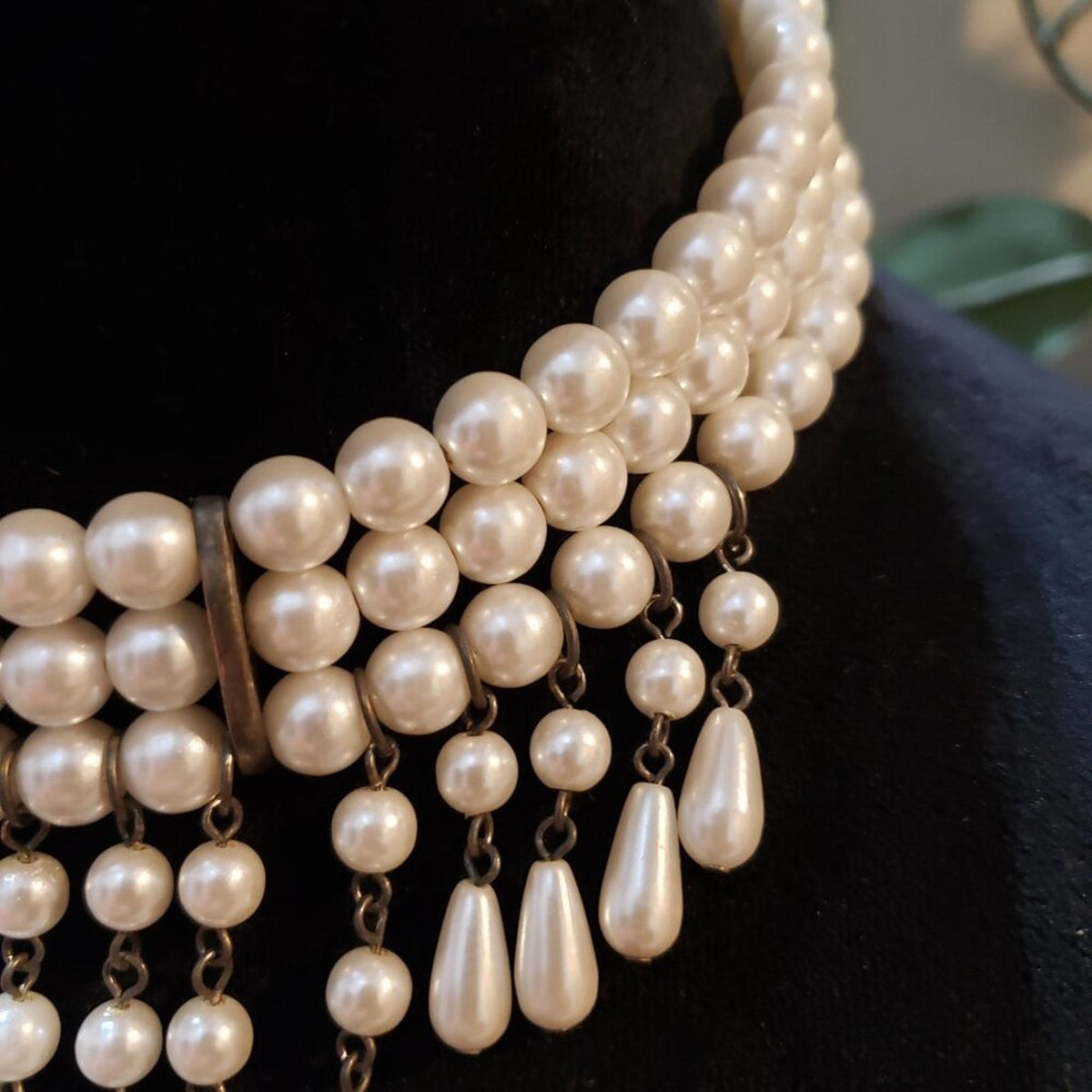 Womens Fashion Ivory Faux Pearl Multiple Layered Teardrop Necklace Jewelry