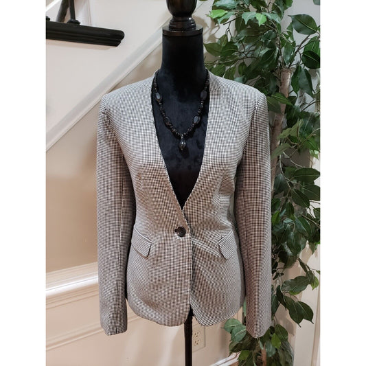 Premise Women's Black & White Houndstooth Long Sleeve Button Front Blazer Size 6