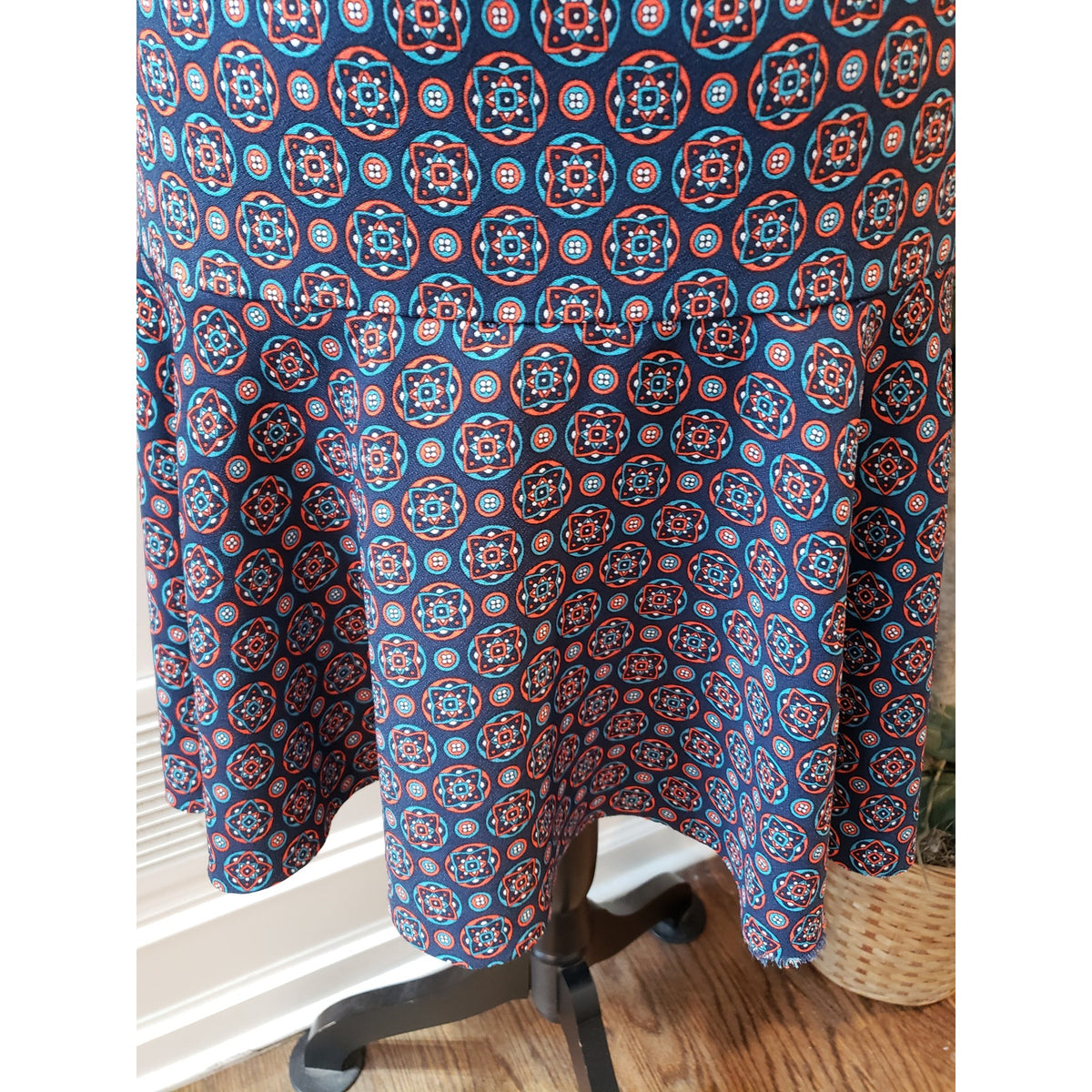 Banana Republic Dress Womens 4 Blue Red Geometric Fit Flare Short Sleeve
