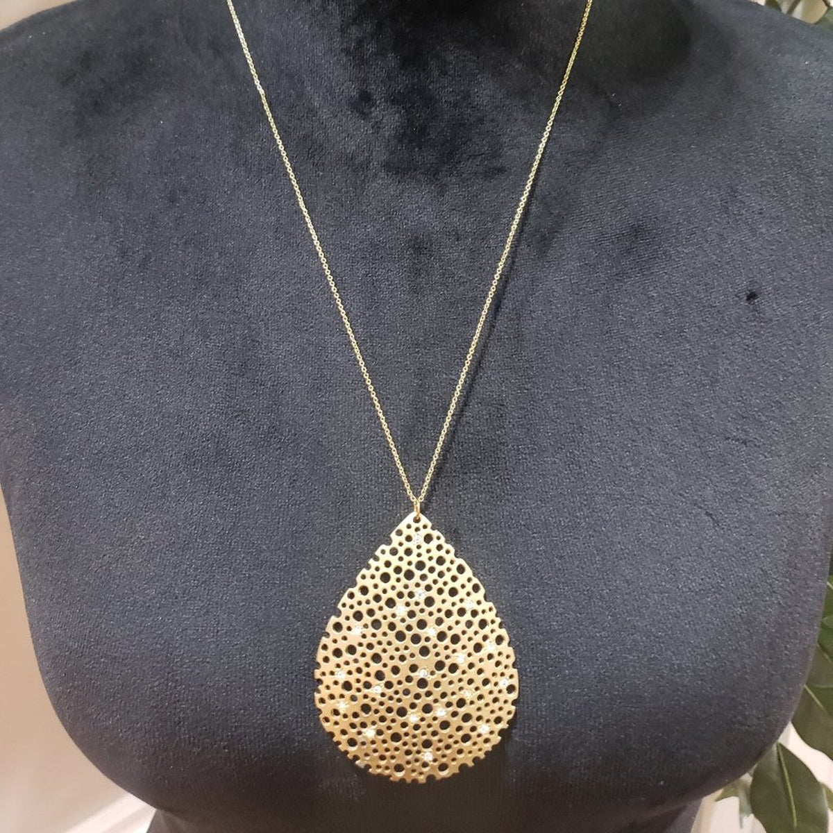 Women Fashion Chunky Rhinestone Beads Gold Tone Shaped Pendant Teardrop Necklace