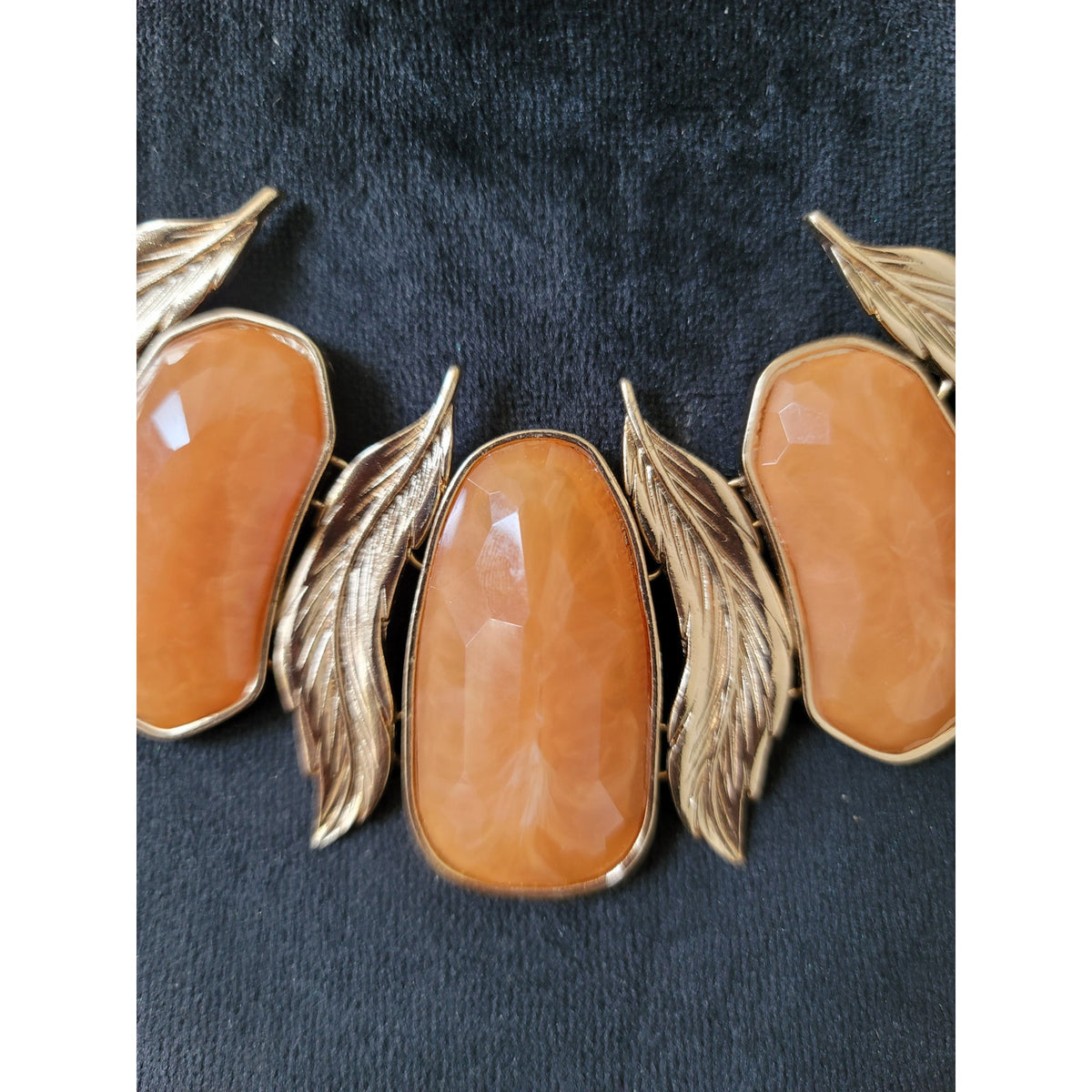 Women Gold Chain Statement Necklace With Orange Gemstones And Lobster Clasp Lock