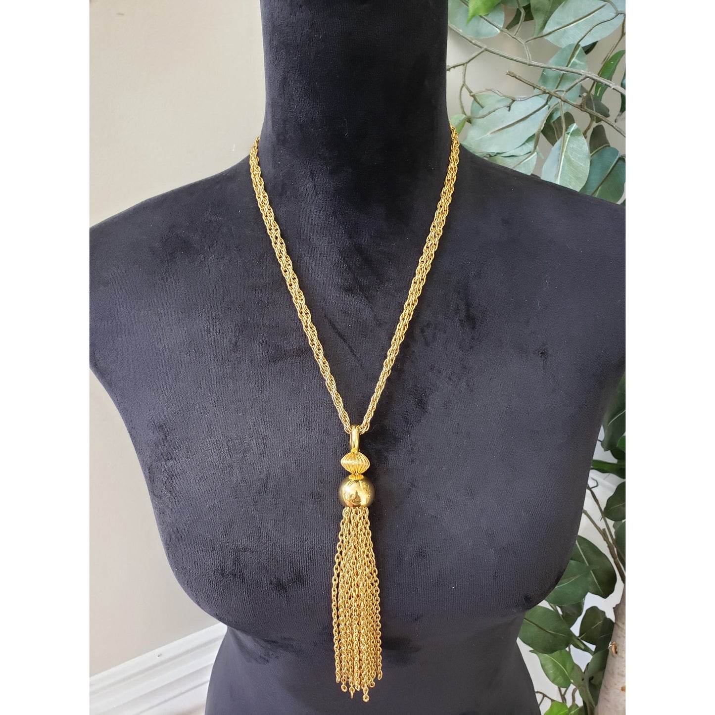 Women's Fashion Gold Tone 2 Strand Lariat Tassel Necklace Jewelry with Box Clasp