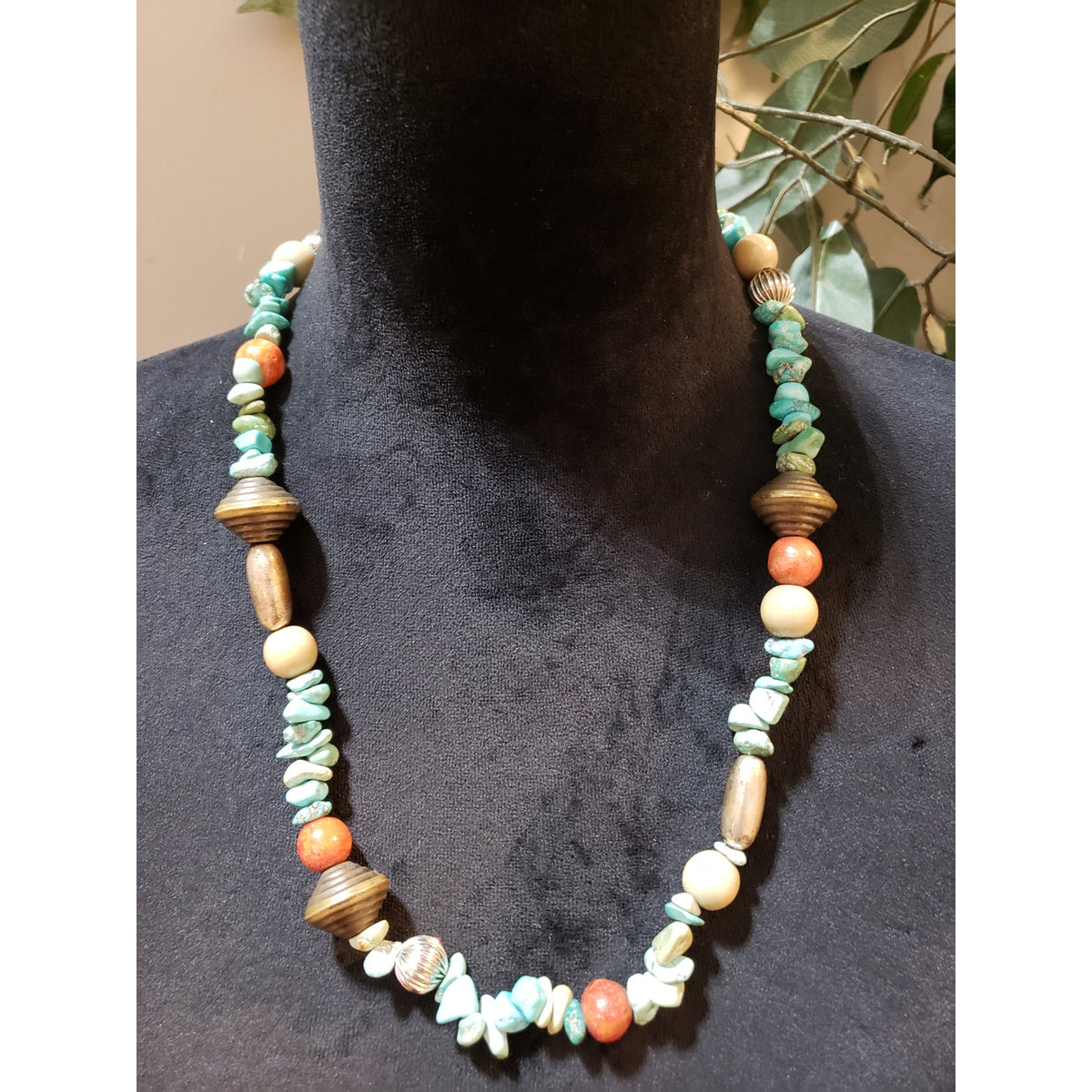 Womens Fashion Tribal Style Turquoise Amber Multi-Shape Beads Necklace Jewelry
