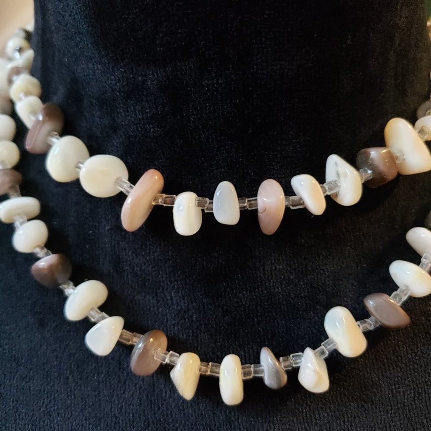 Womens Fashion Mother of Pearl Beads Double Strand Collar Necklace Jewelry