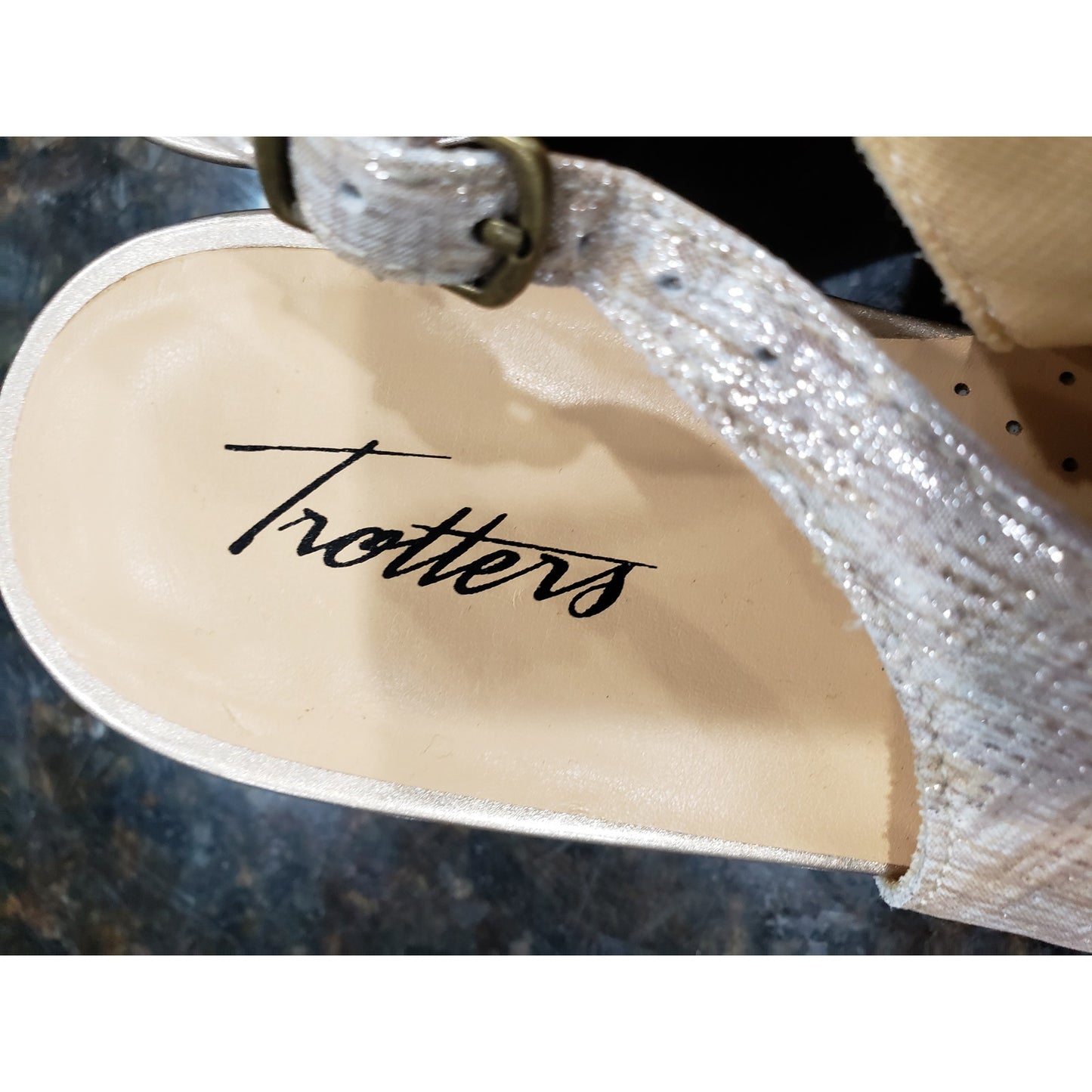 Trotters Lenore Pump Women Beige Leather Wedge Heel Adjustable Strap Buckle 12N