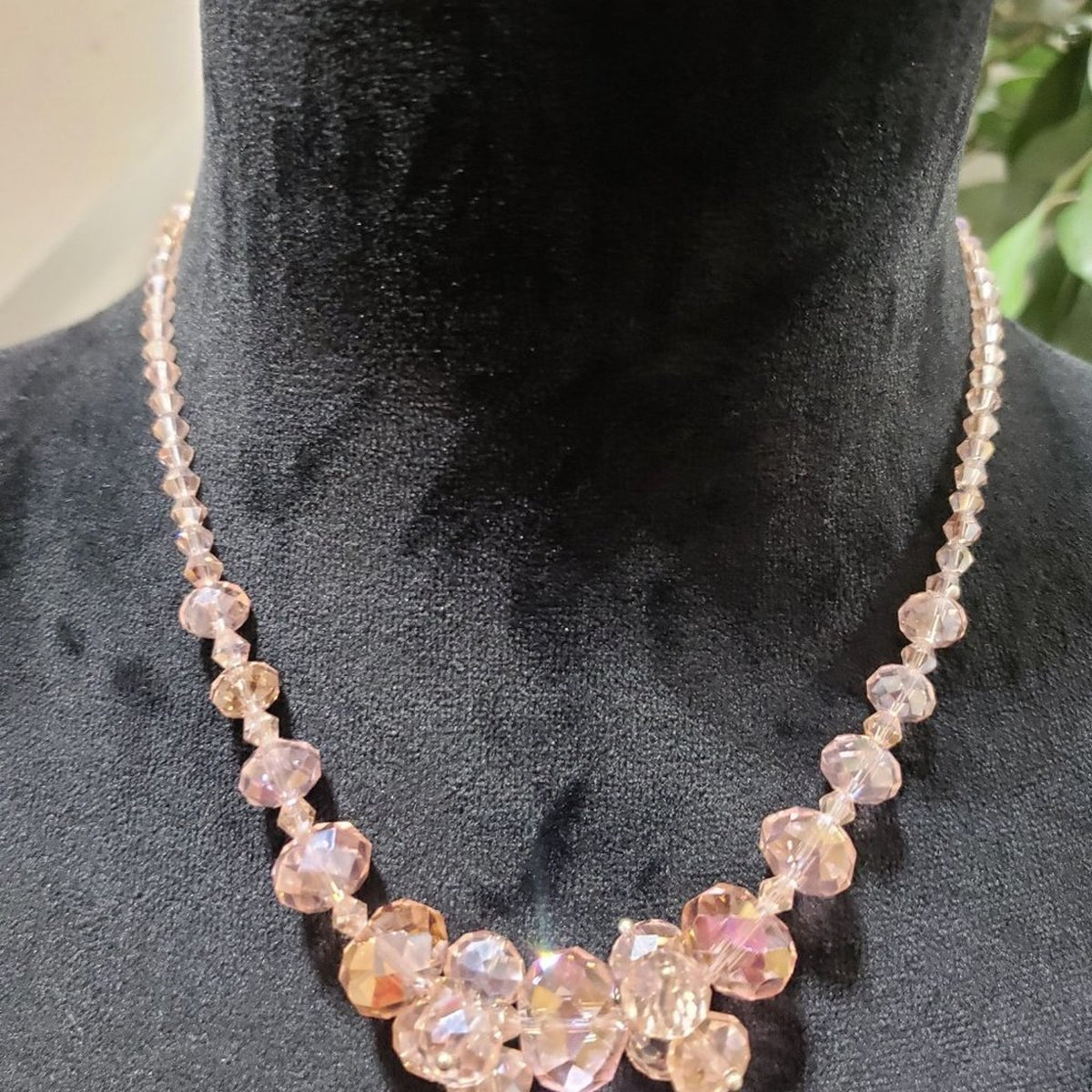 Womens Fashion Pink AB Glass Crystals Beaded Collar Necklace with Lobster Clasp