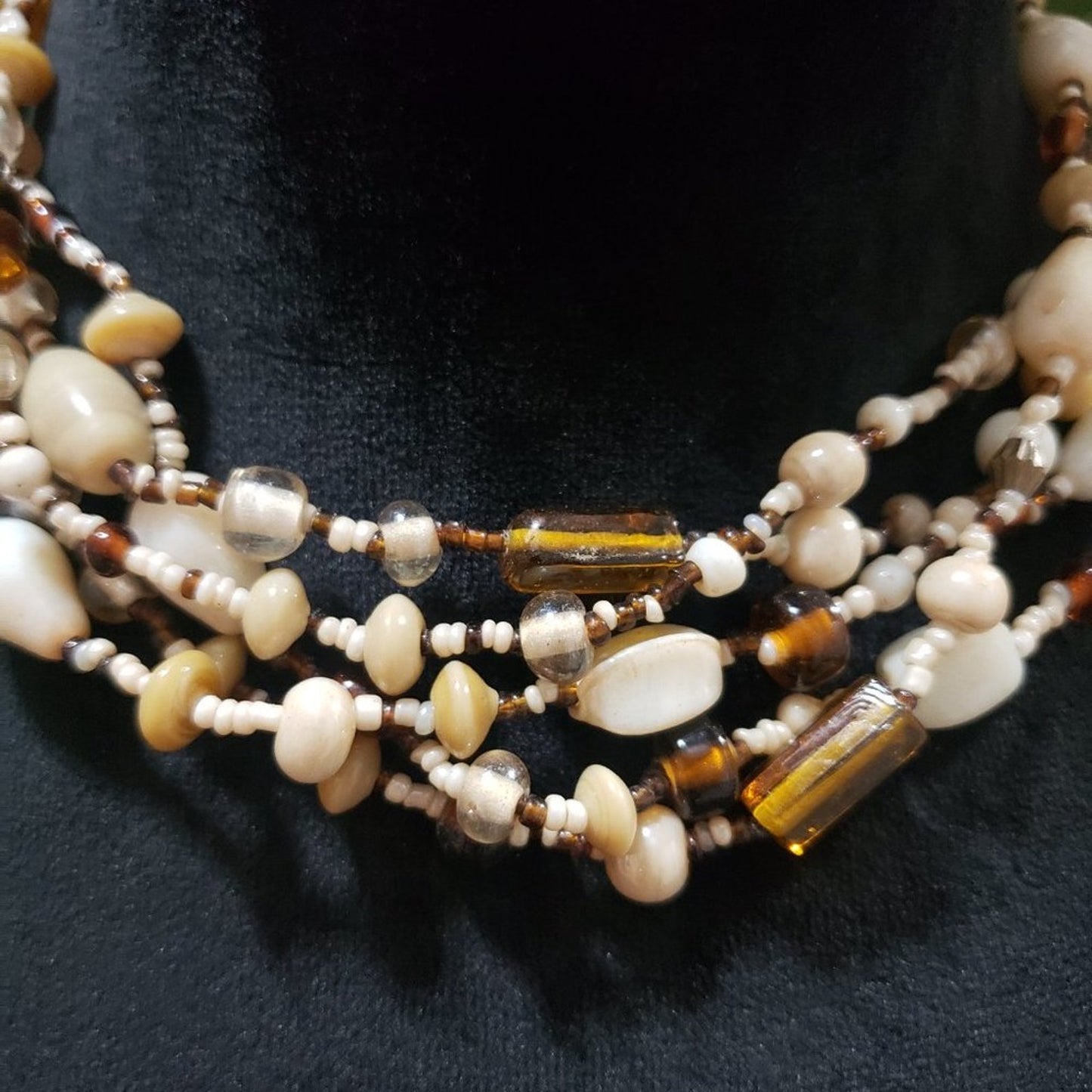 Womens Fashion Multi Layered Abalone Shell Choker Necklace Beaded w/ Lobster Cla